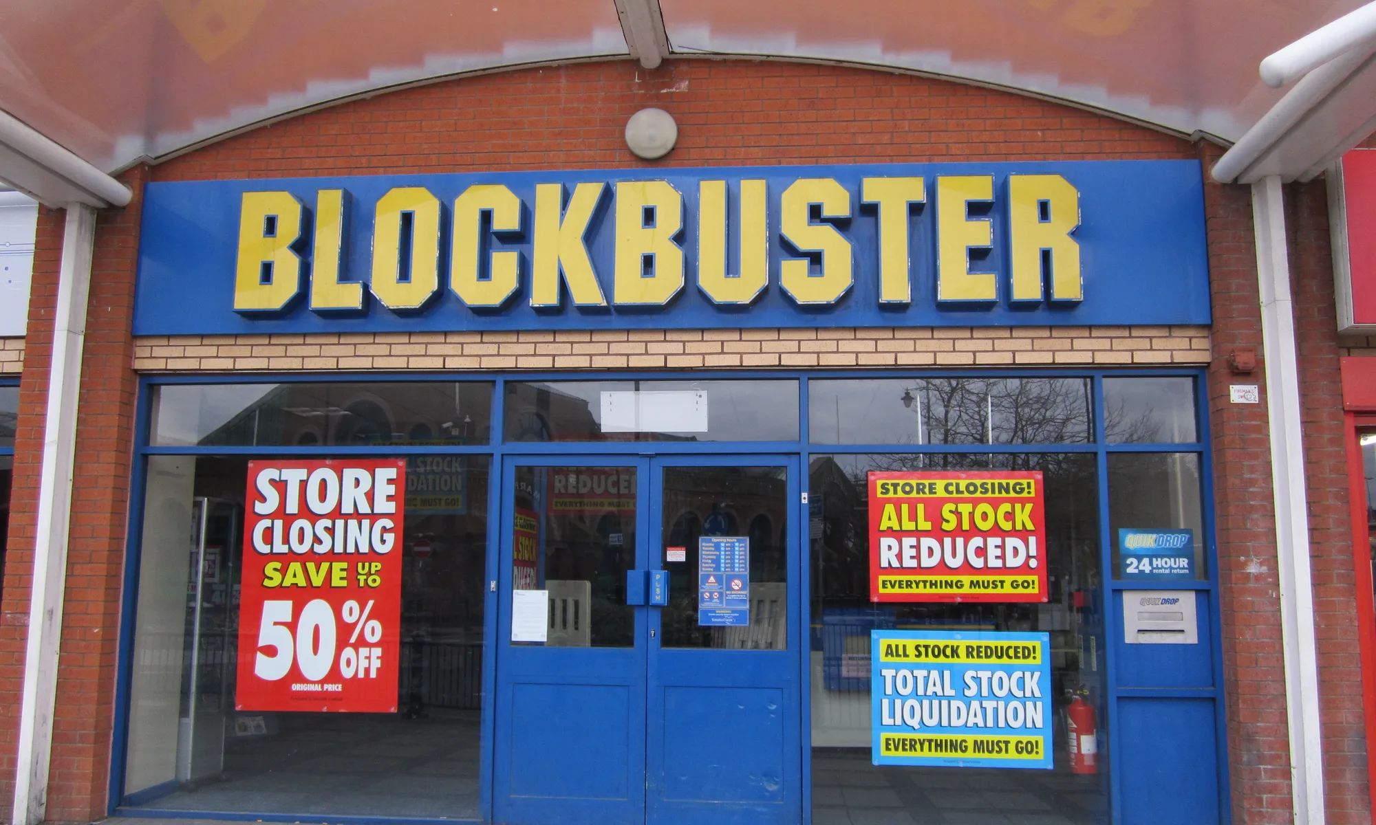 Blockbuster storefront in Birkenhead, UK